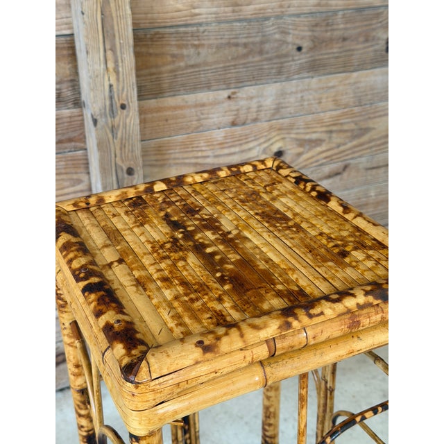 Vintage Brighton Pavilion Style Scorched Bamboo Plant Stand or Side Table For Sale - Image 10 of 11