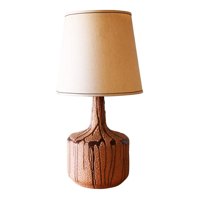 1960s Mid Century Modern Lava Drip Glaze Studio Craft Pottery Table Lamp For Sale