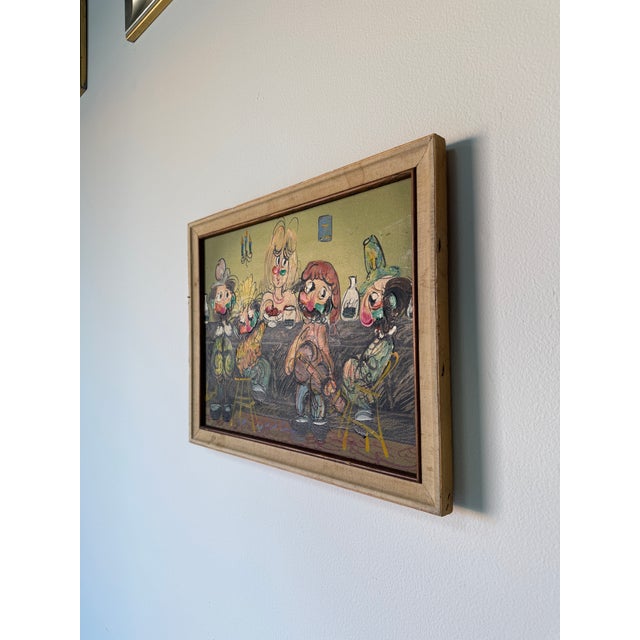 1970's Vintage Cartoon Style Whimsical Bar Scene Oil on Canvas Painting For Sale - Image 4 of 12