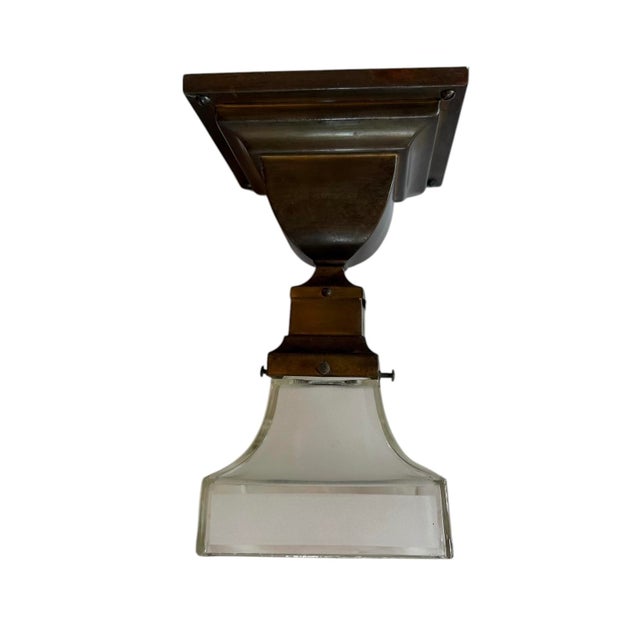 Metal Antique Mission Style Flush Mount Ceiling Lights - A Pair For Sale - Image 7 of 9