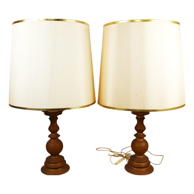 Vintage Table Lamps with Brass Base, Set of 2 For Sale