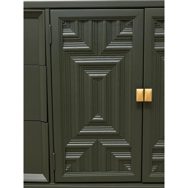Vintage Dark Green Geometric Credenza With Brass Hardware For Sale - Image 11 of 12