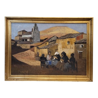 José María García Fernández, Pueblo Castellano, 1980s, Oil Painting on Canvas, Framed For Sale