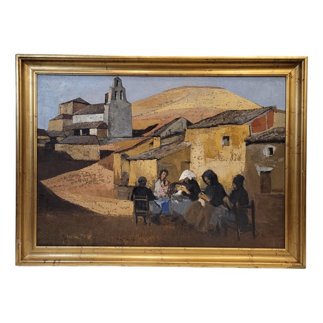 José María García Fernández, Pueblo Castellano, 1980s, Oil Painting on Canvas, Framed For Sale