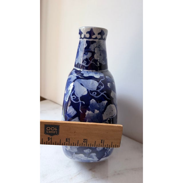 Classic Blue and White Porcelain Round Vase Intricate Hand-Painted For Sale - Image 11 of 11