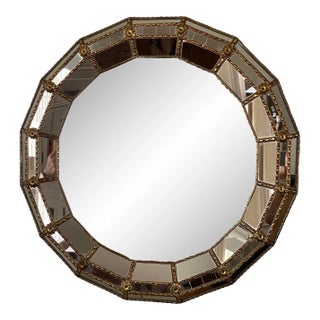 Vintage Venetian Mirror With Mirror Mosaic in Brass Frame For Sale