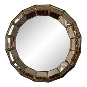 Vintage Venetian Mirror With Mirror Mosaic in Brass Frame