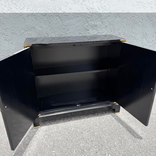 Vintage Chine Black Hand Painted Sideboard With Brass Accents For Sale - Image 4 of 8