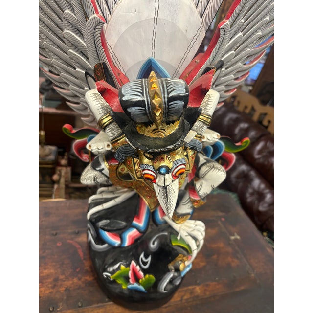 Large Hand-Carved Balinese Garuda Wood Statue Winged Hindu Figure For Sale - Image 10 of 11