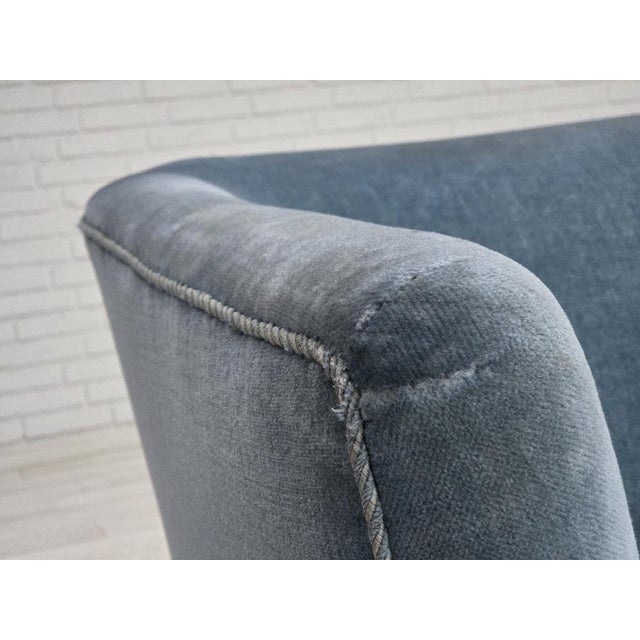 1970s Vintage Danish Two-Seater Sofa in Blue Furniture Velour and Oak, 1970s For Sale - Image 5 of 18