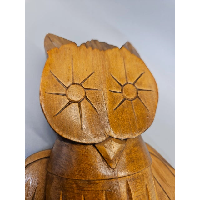 1970s Vintage Folk Art Owl Hand Carved For Sale - Image 5 of 7