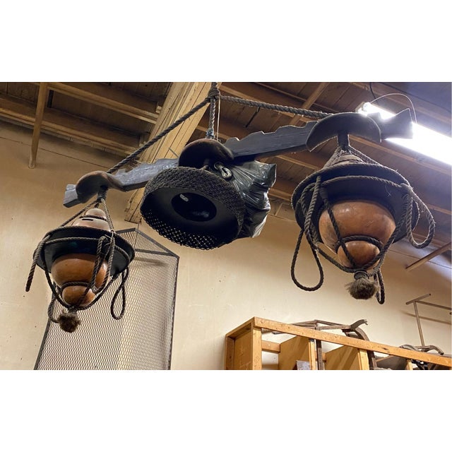 Traditional Vintage Handmade Yoke Ox Gourd Lighting Fixture Large For Sale - Image 3 of 6