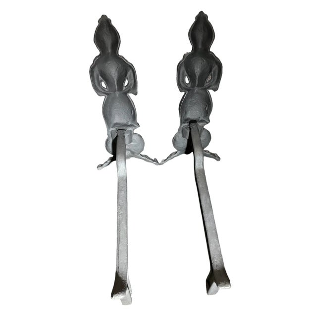 Mid 19th Century Antique Pair of Figural French Napolean III Period Black Cast Iron Fireplace Andirons, Circa 1860s For Sale - Image 5 of 6