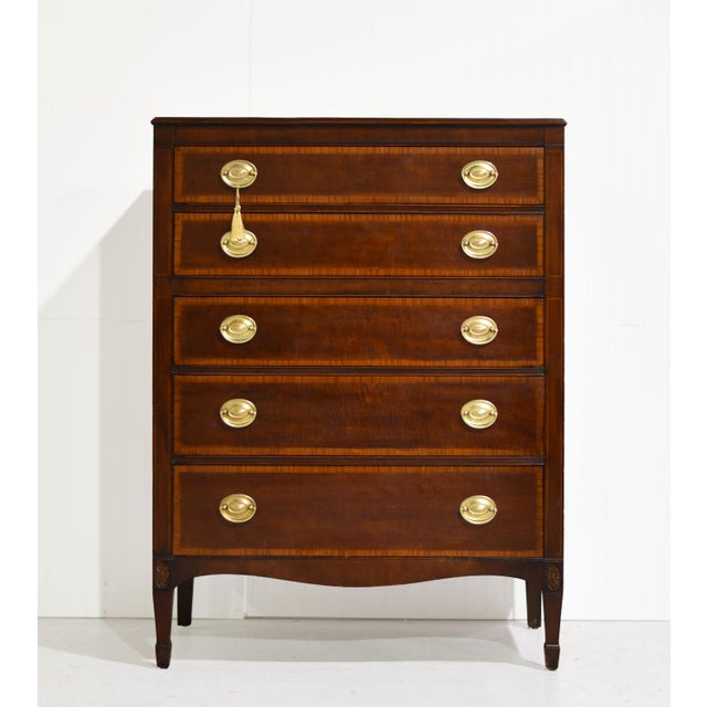 Kindel Furniture Mid Century Federal Style Inlaid Mahogany Highboy Dresser by Kindel of Grand Rapids For Sale - Image 4 of 14