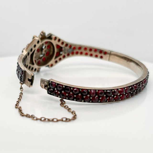 Mid 19th Century Vintage Antique Bohemian Gold Filled Garnet Bangle Bracelet For Sale - Image 5 of 12