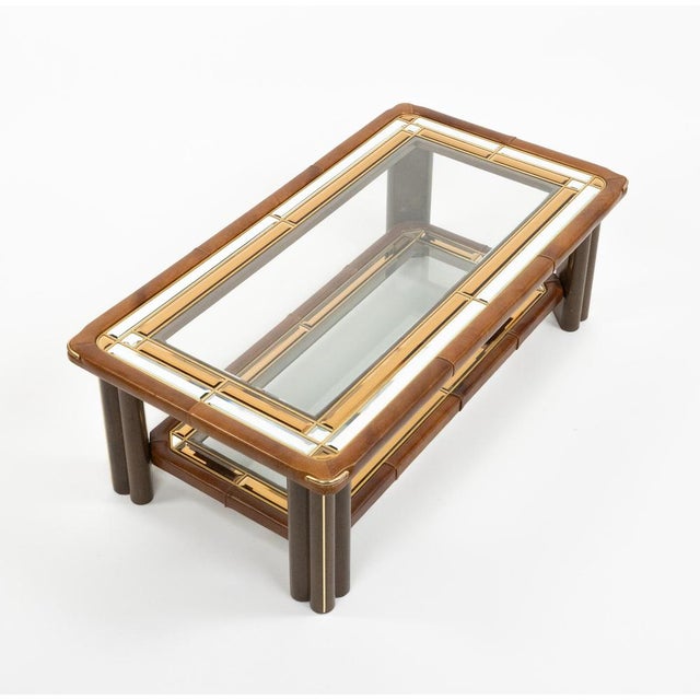 Mid-Century Modern Rectangular Coffee Table in Leather and Glass, 1970s For Sale - Image 4 of 18