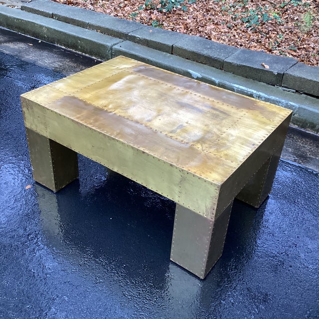 Hollywood Regency Vintage Sarried LTD Brass Clad Cocktail Table For Sale - Image 3 of 8