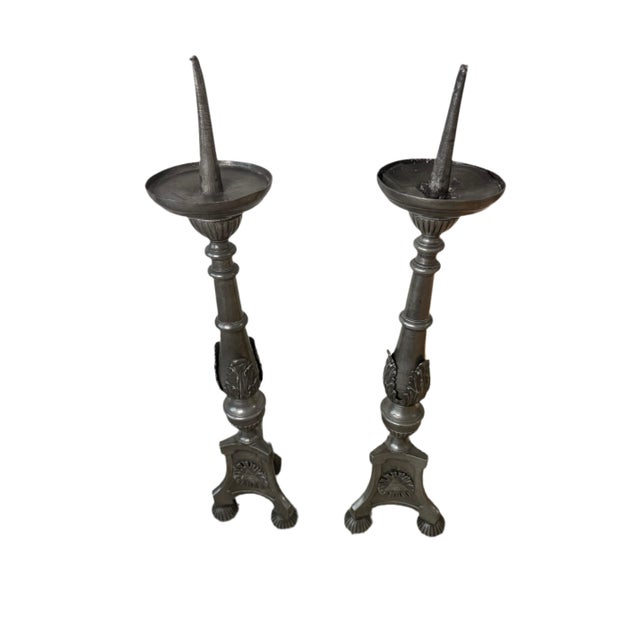 Late 19th Century Pair of Monumental Pewter Candlesticks With Eye of Providence Motif, 26” For Sale - Image 12 of 12