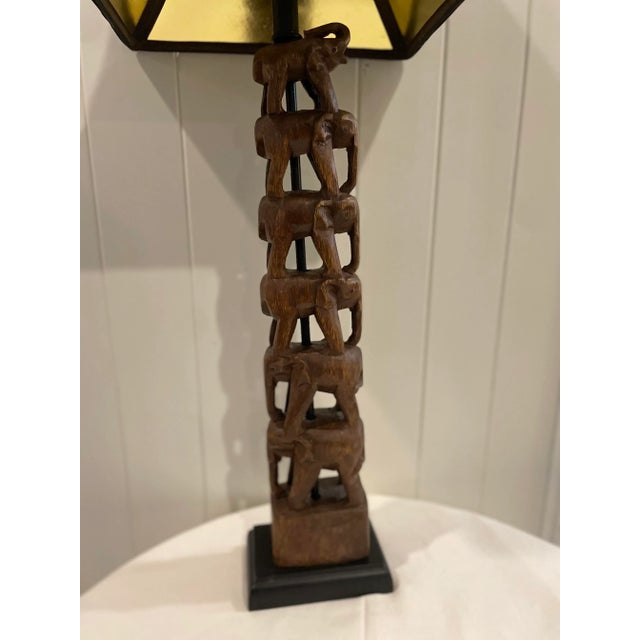Carved Stacked Elephant Totem Lamp 1980s Attributed to Frederick Cooper For Sale In Nashville - Image 6 of 13
