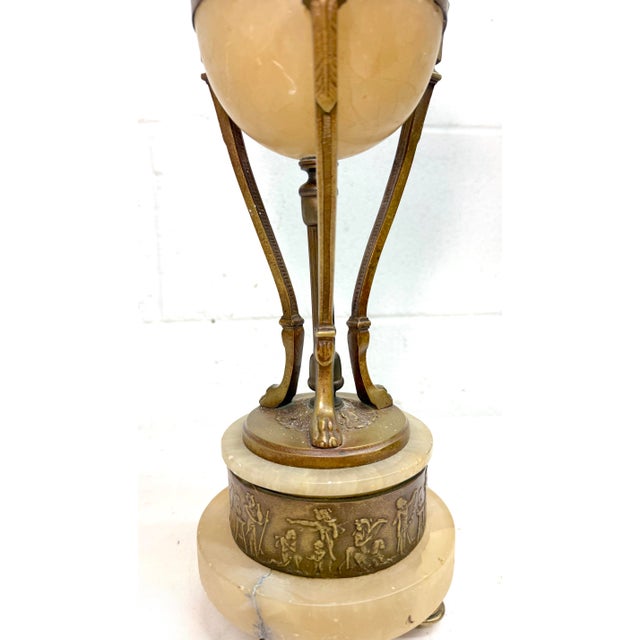 Alabaster Large Antique Ornate Hand Carved Figural Alabaster Bronze Electric Table Lamp For Sale - Image 8 of 13