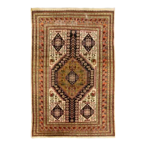 Vintage Handmade Persian Ivory Geometric Wool Rug 4'9" X 6'10"