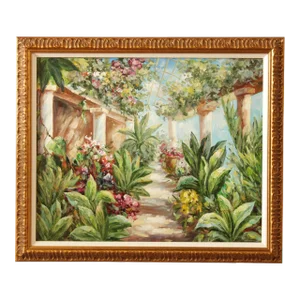 Italian Garden Atrium Landscape Painting, Signed 'A. Rogers'