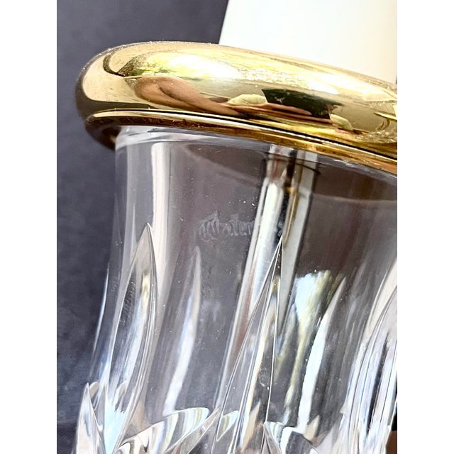 Metal 1990s Waterford Two Column Crystal & Brass Bouillotte Lamp Accompanying Black Shade For Sale - Image 7 of 12