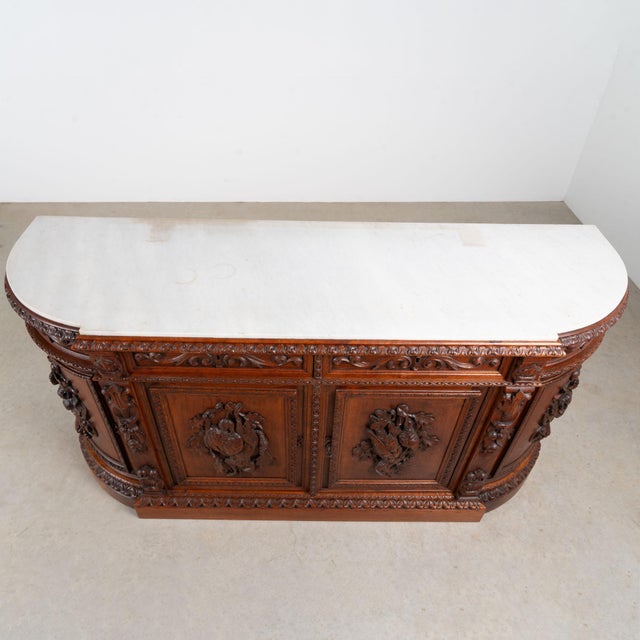 19th Century Swedish Carved Oak Sideboard Buffet With Marble Top For Sale - Image 4 of 17