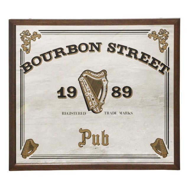 Large Bourbon Street Pub Mirror in Wooden Frame, 1980s For Sale