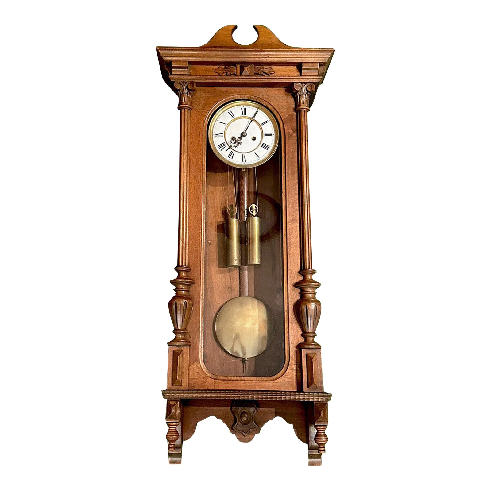 Large 19th Century 2 Weight German Vienna Regulator Wall Clock by