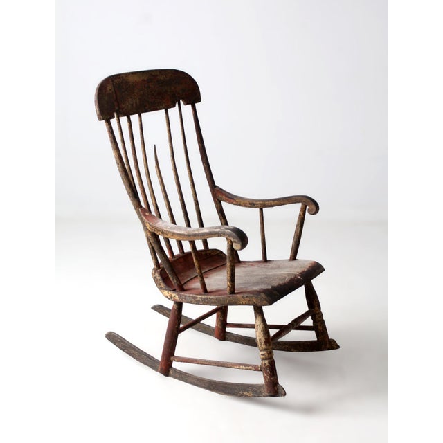 Antique American Windsor Rocking Chair Primitive For Sale - Image 12 of 17