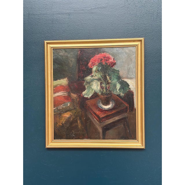 Original Vintage Swedish Oil on Panel – “Cineraria i Kruka” by Elna Jacobsson – Signed – Vintage & Framed – 48 × 43.5 cm...