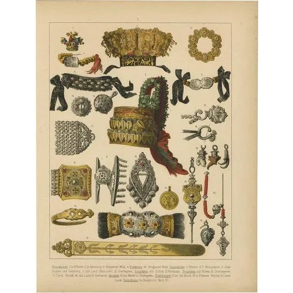 Kretschmer, Costumes of Germany, Bohemia & Austria, Wedding Crowns, Jewellery, 1870, Print For Sale - Image 5 of 5