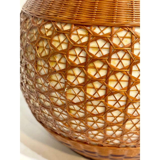Vintage Chinese Porcelain and Woven Wicker Vase For Sale - Image 13 of 13
