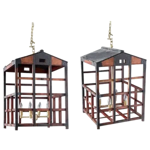 Japanese Tansu Style Wooden Crate Cage Chandeliers