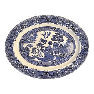 Vintage Blue “Willow” Oval Serving Dish Made in England For Sale