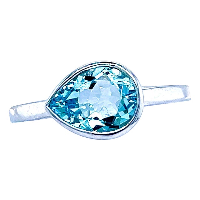 Natural Aquamarine Ring 6.5 14k W Gold 1.37 TCW Certified For Sale