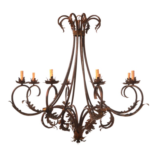 Late 20th Century Italian Eight Arm Chandelier With Bronze Finish For Sale