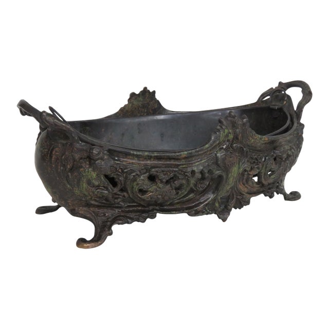 Metal Jardiniere Planter Rococo Style Scrollwork Footed Centerpiece Bowl 4957b For Sale