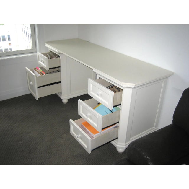 Wood Contemporary White 5 Draw Desk With Glass Top For Sale - Image 7 of 8
