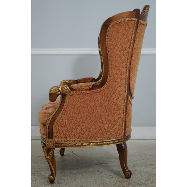 French Pair of Louis XV Style Carved Bergere Wing Chairs For Sale - Image 3 of 18