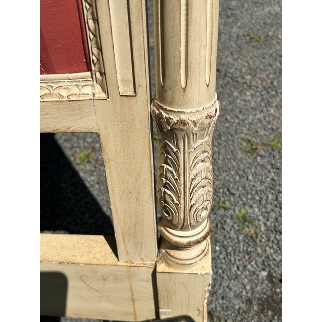 Wood French Provincial Style Carved Wood King Headboard With Checked Fabric For Sale - Image 7 of 12