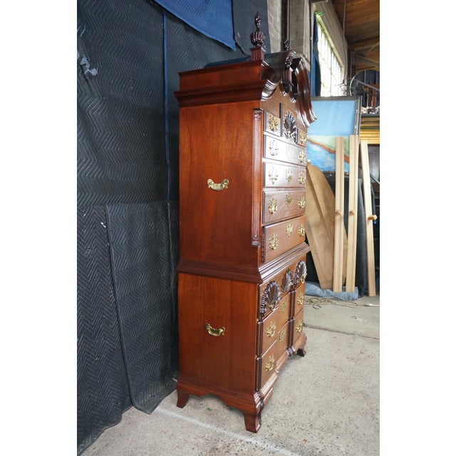 Vintage Chippendale Style Mahogany Shell & Blockfront Highboy Chest on Chest 89" For Sale - Image 12 of 18