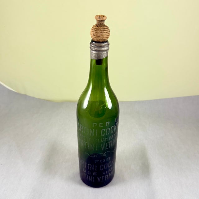 1900 - 1909 Antique French Etched Martini Vermouth Corked Bottle For Sale - Image 5 of 10