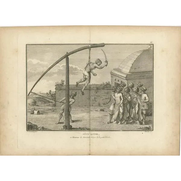 Hindu Hook-Swinging Ceremony in Honor of Mariamman – Engraving, 1806 This dramatic engraving titled “Fête Quédi, en...
