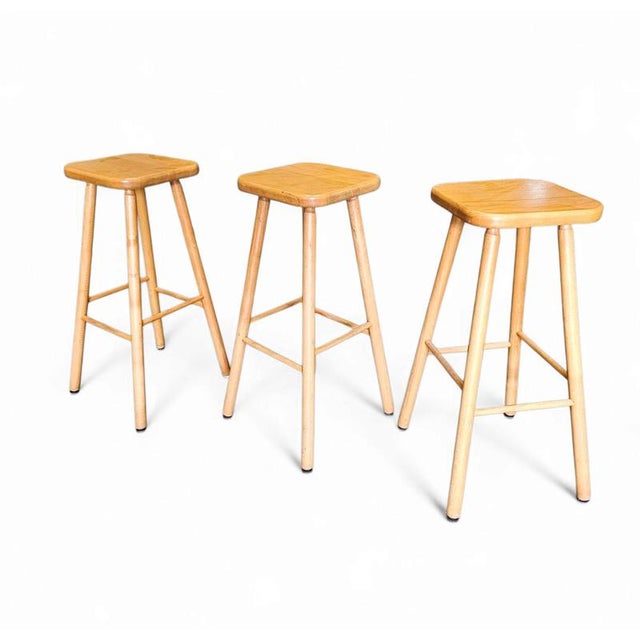 Beech Wood Stools, 1970s, Set of 3 For Sale - Image 5 of 5