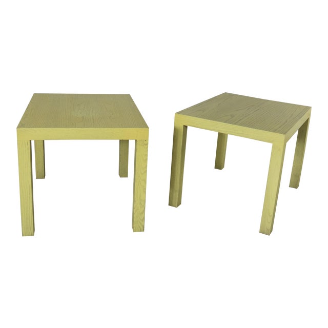 Mid Century Modern Blonde Cerused Oak Parsons End Tables Style Wormley for Dunbar For Sale