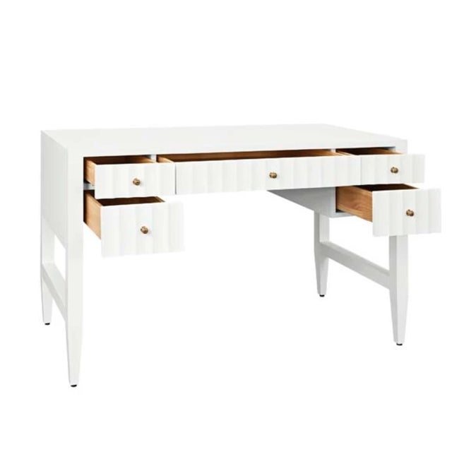 Matthew Izzo Home Franklin Matte White Fluted Five Drawer Writing Desk For Sale In New York - Image 6 of 10