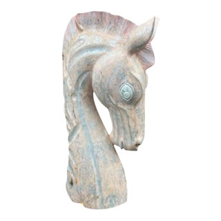 Hollywood Prop House Monumental Polychrome Carved Wood Horse Head Sculpture For Sale