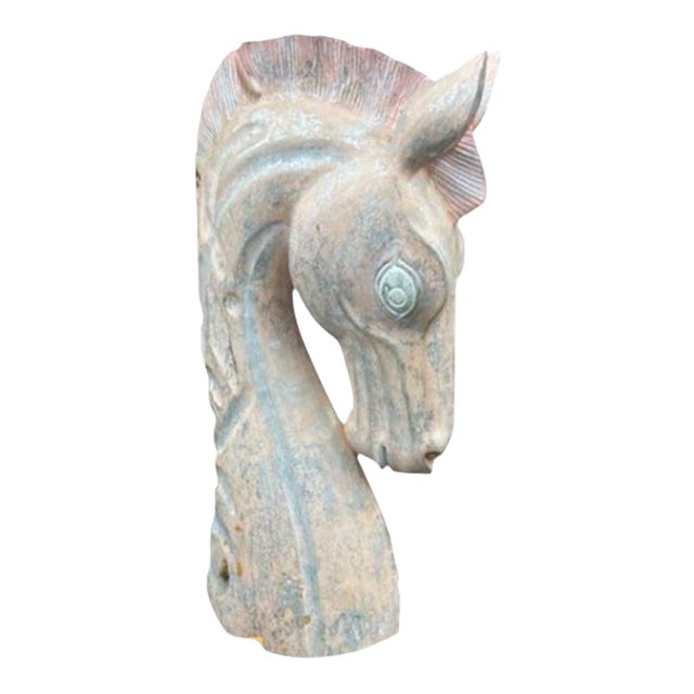 Hollywood Prop House Monumental Polychrome Carved Wood Horse Head Sculpture For Sale